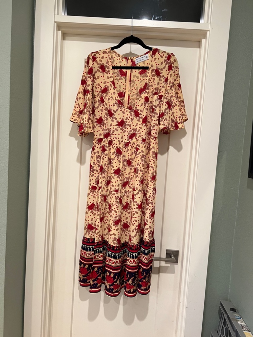 Faithful the brand anthropology Cream Maxi Dress with Red Floral Print 10